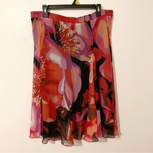 Lane Bryant Plus Size 14 16 Floral Red Black Flowers Skirt Knee Length Boho